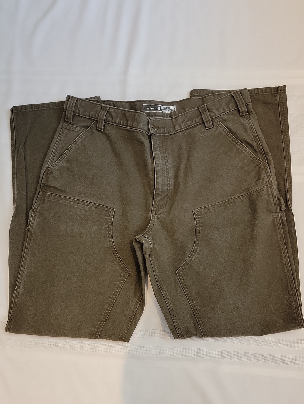 Carhartt Men's Olive Brown Cargo Heavy-duty Canvas Work Pants Sz: 38